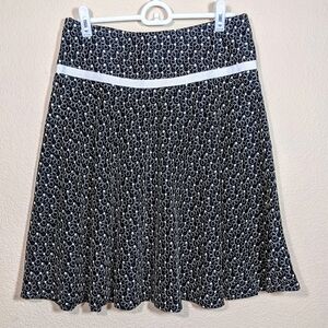 Embroidered Black & White Floral Ribbon A-Line Full Cotton Skirt